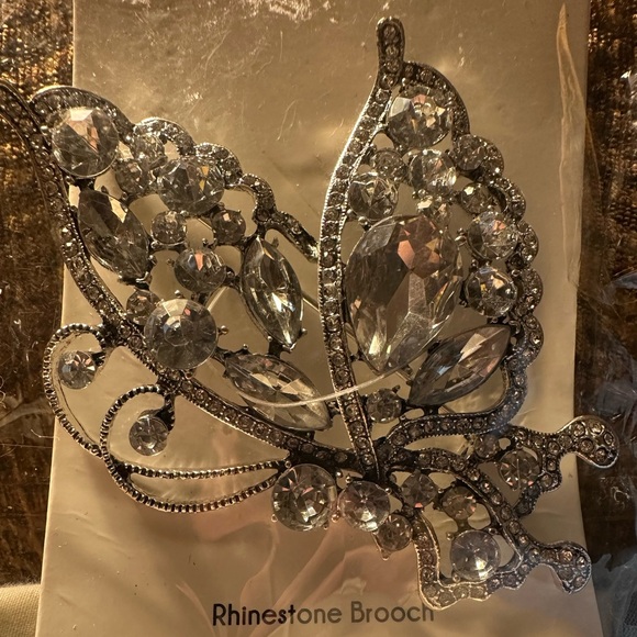 Belagio Rhinestone Metal Brooch, Butterfly, Silver - Picture 2 of 5